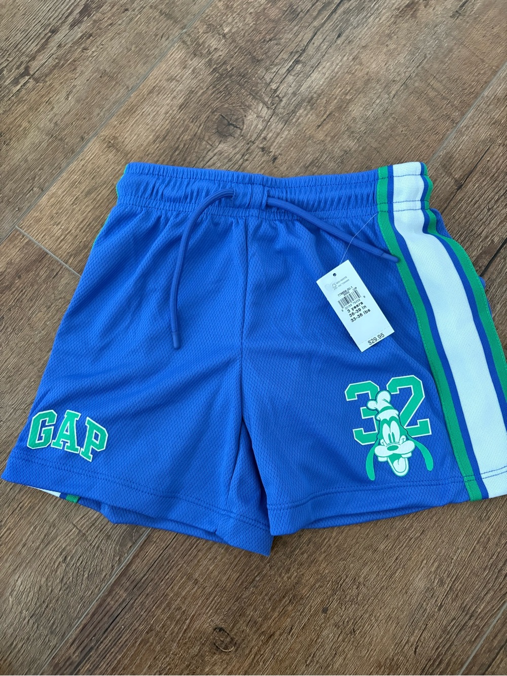 GAP Royal Blue Athletic Shorts with Green & White Side Stripes